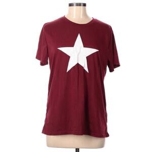Graphic Tee Star T-Shirt Maroon White Short Sleeve Unisex M Women's or Men's Top